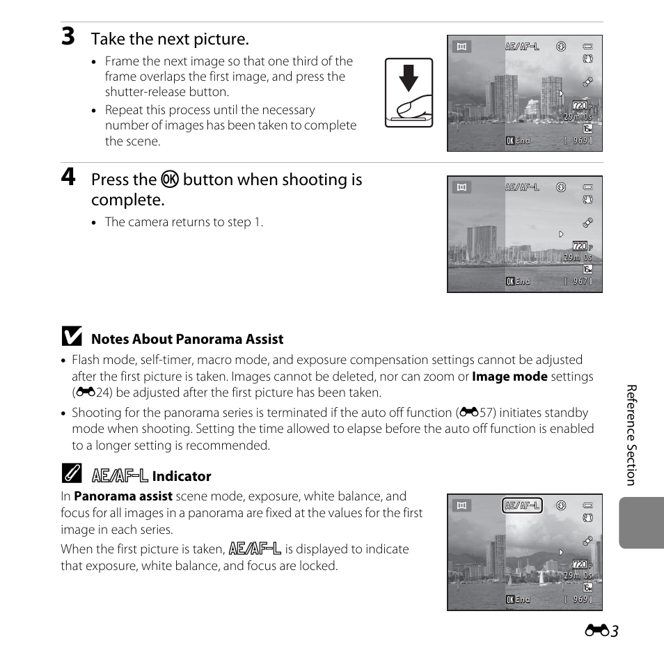 Take the next picture, Press the k, Button when shooting is complete | Nikon L320 User Manual | Page 109 / 204
