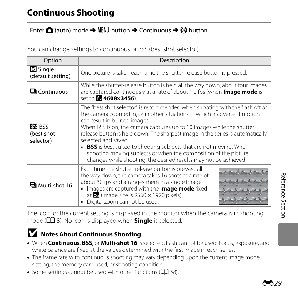 Continuous shooting | Nikon L320 User Manual | Page 135 / 204