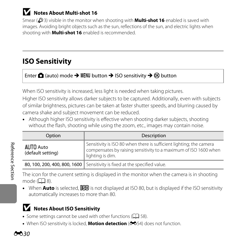 Iso sensitivity | Nikon L320 User Manual | Page 136 / 204