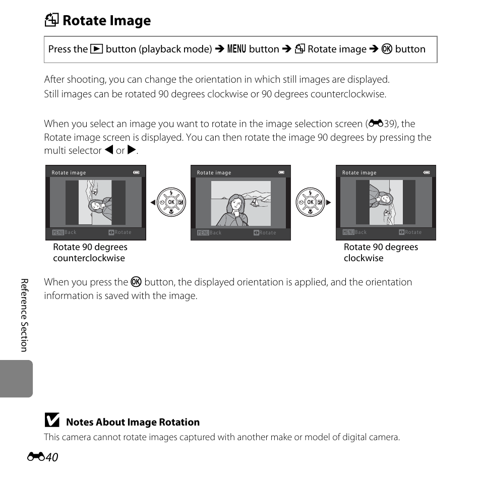 Rotate image, F rotate image, Option | E40) | Nikon L320 User Manual | Page 146 / 204