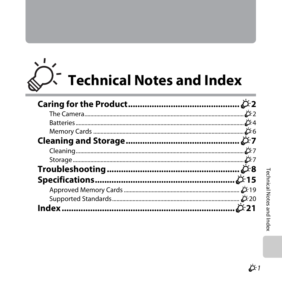 Technical notes and index, Technical notes and index .................. f1 | Nikon L320 User Manual | Page 179 / 204