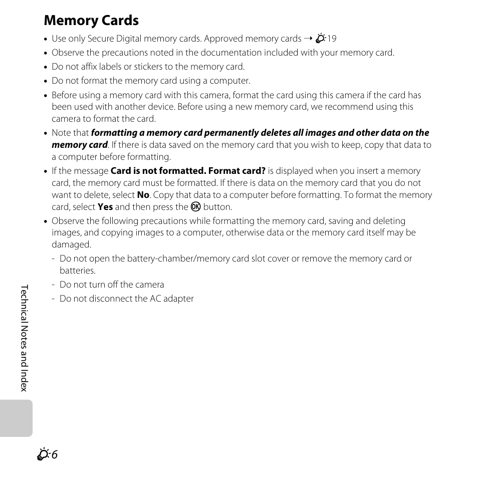 Memory cards, F6) and the | Nikon L320 User Manual | Page 184 / 204