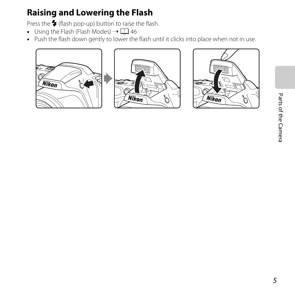 Raising and lowering the flash | Nikon L320 User Manual | Page 25 / 204