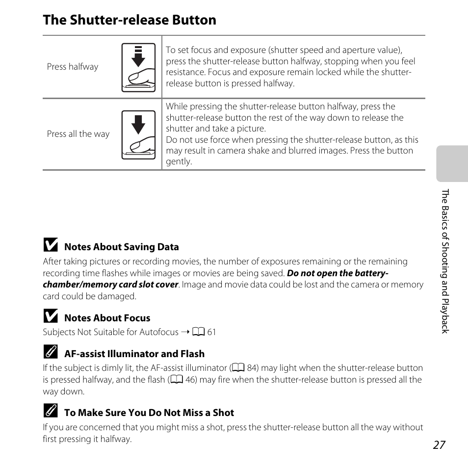 The shutter-release button, A 27) | Nikon L320 User Manual | Page 47 / 204