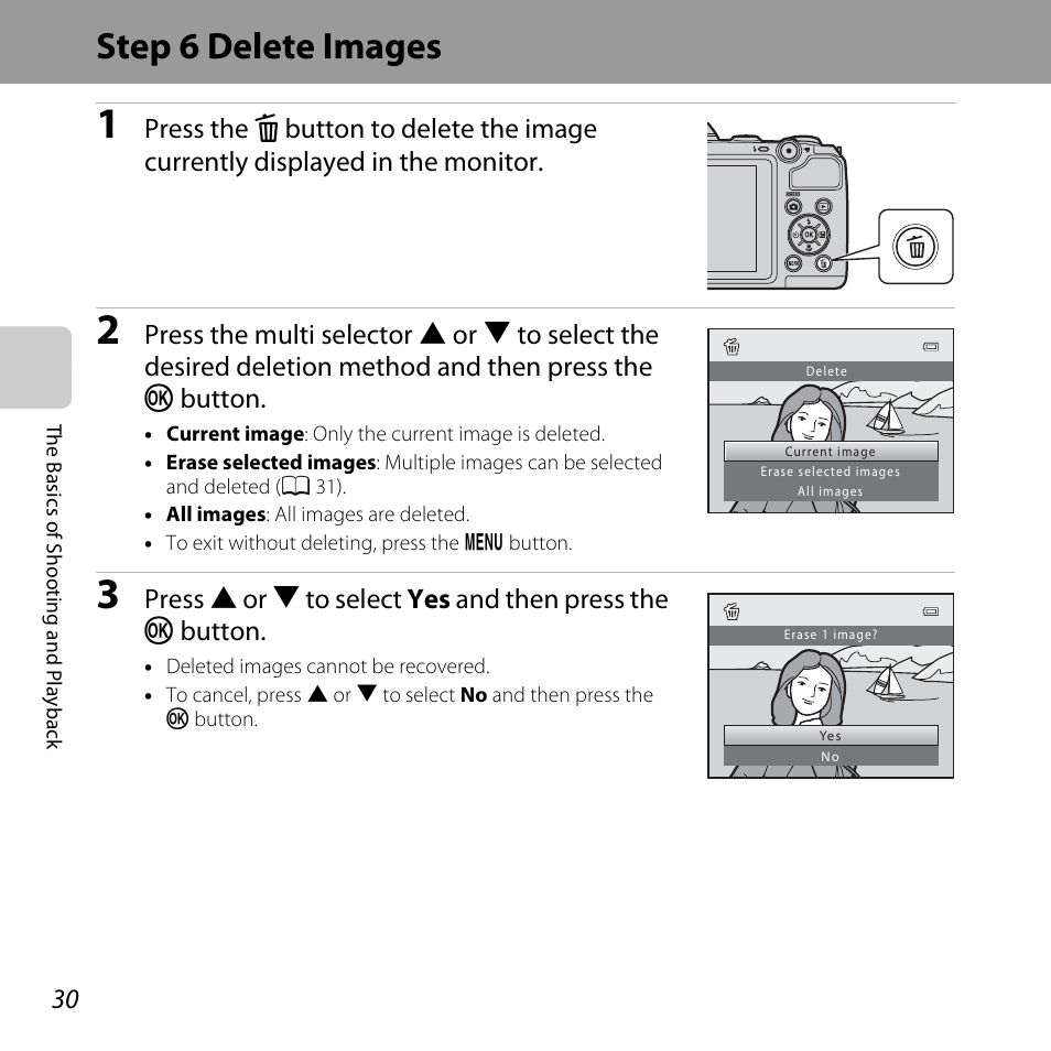 Step 6 delete images | Nikon L320 User Manual | Page 50 / 204