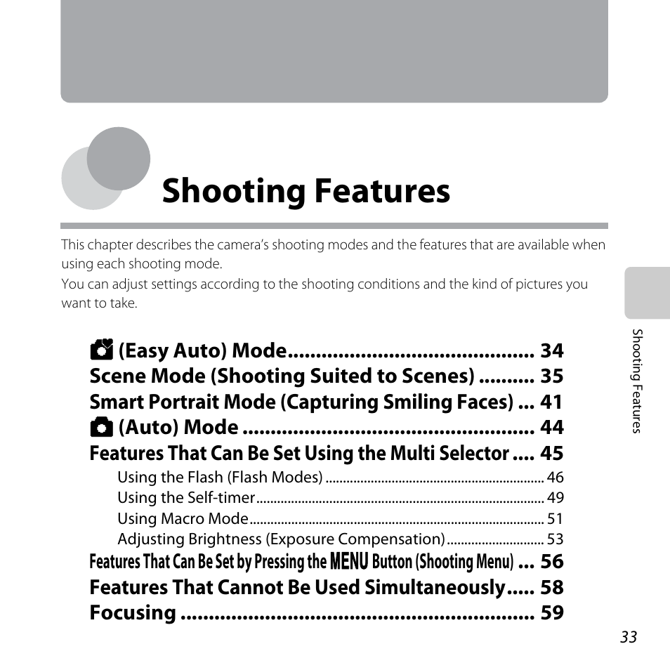 Shooting features | Nikon L320 User Manual | Page 53 / 204