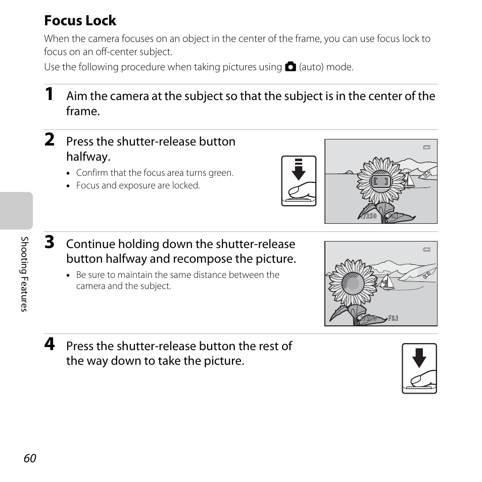 Focus lock, A 60, A 60) | Nikon L320 User Manual | Page 80 / 204