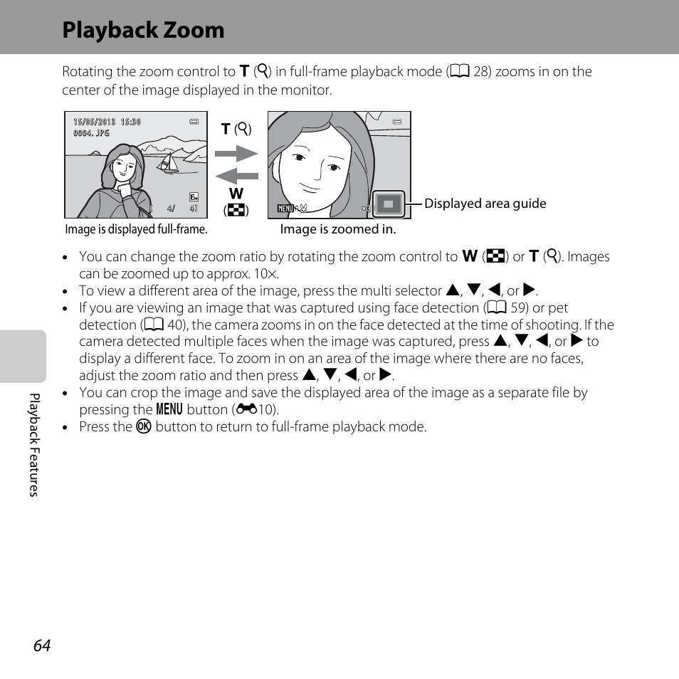 Playback zoom, A 64 | Nikon L320 User Manual | Page 84 / 204
