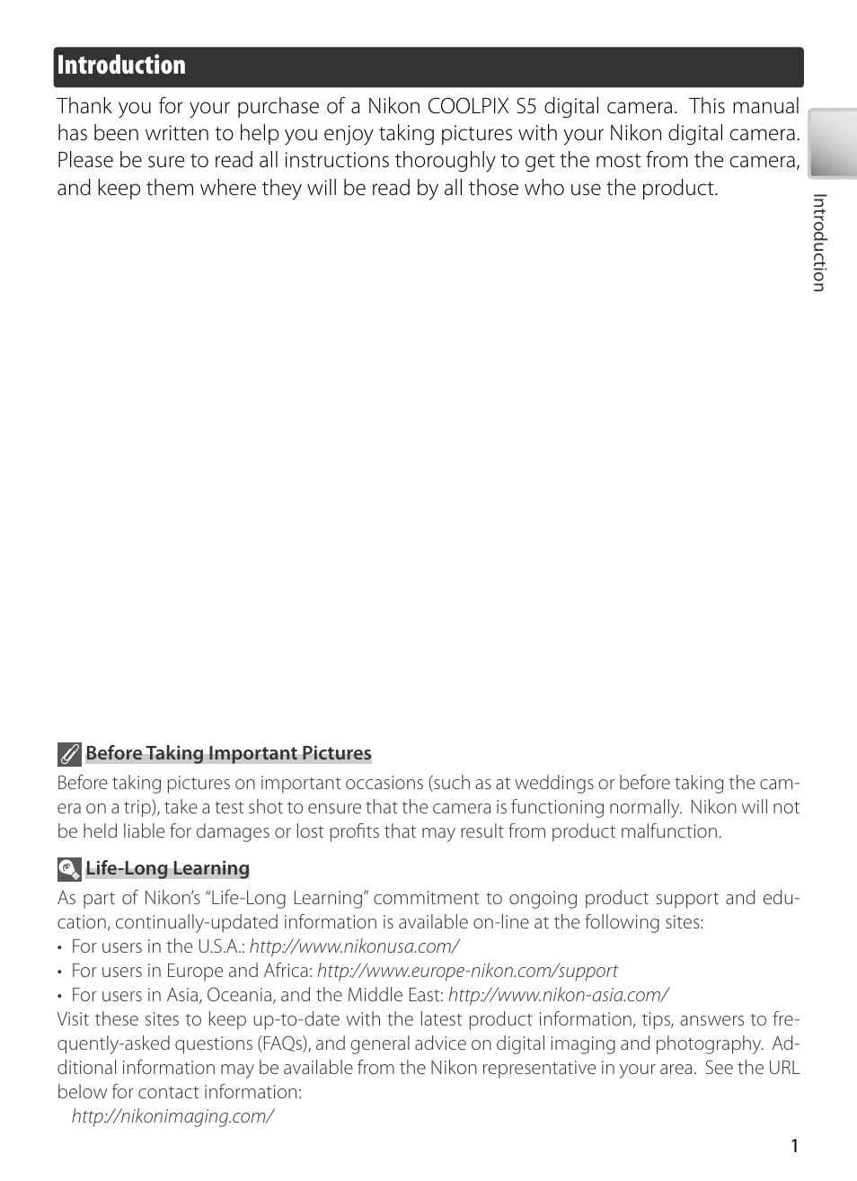Introduction | Nikon S5 User Manual | Page 11 / 108