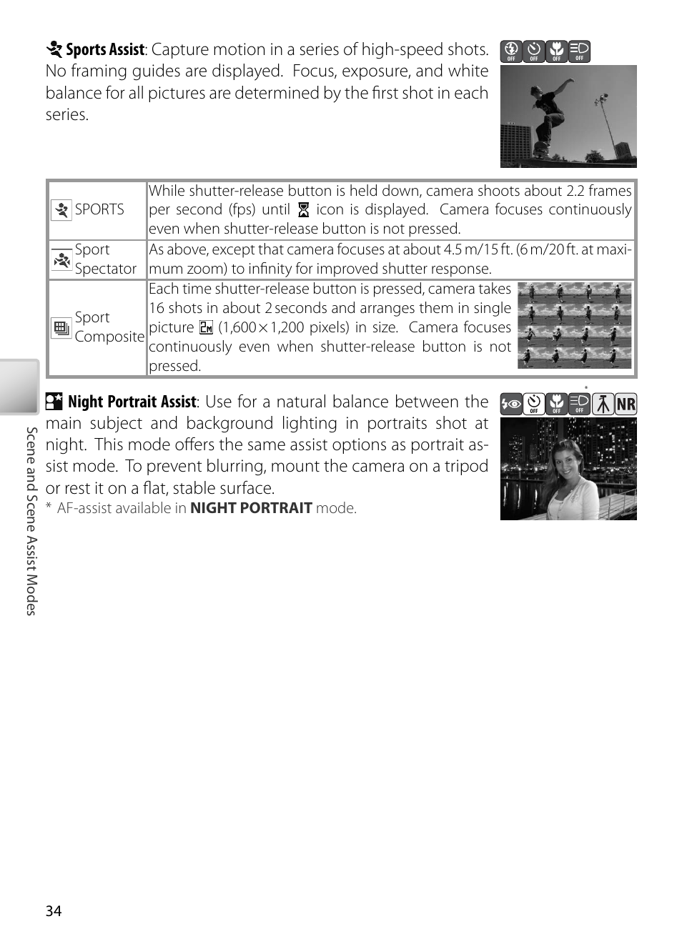 Af-assist available in night portrait mode | Nikon S5 User Manual | Page 44 / 108