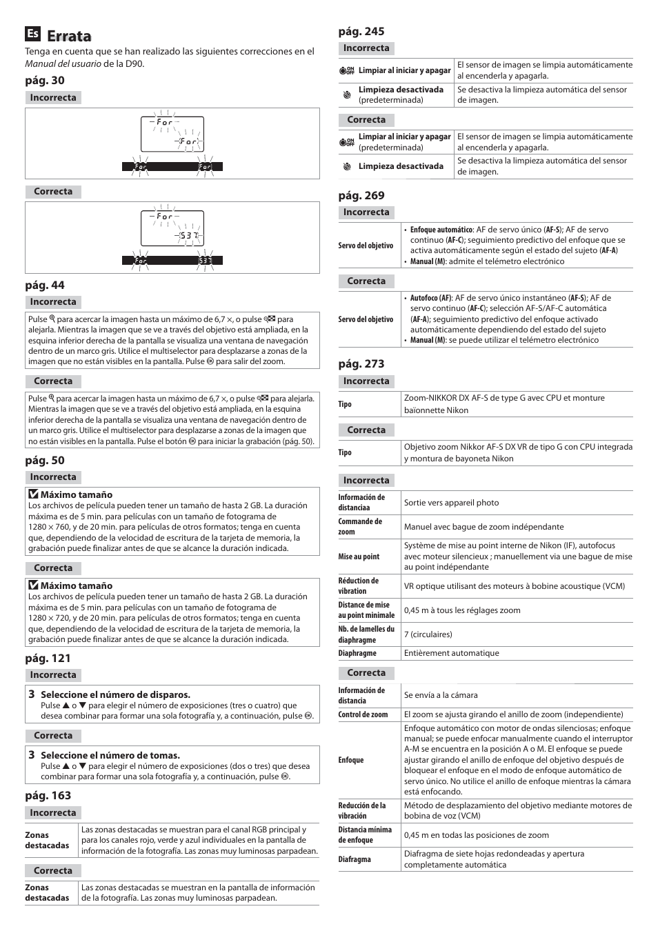 Errata | Nikon D90 User Manual | Page 2 / 2