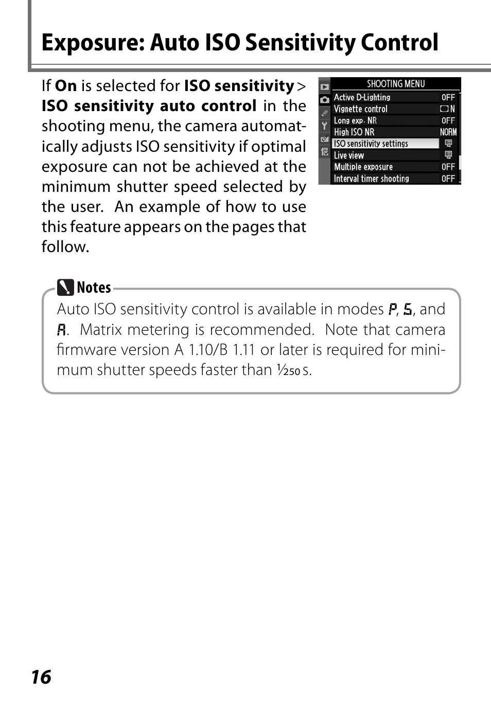 Exposure: auto iso sensitivity control | Nikon D3 User Manual | Page 16 / 32