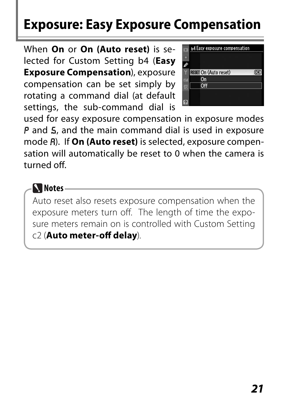 Exposure: easy exposure compensation | Nikon D3 User Manual | Page 21 / 32