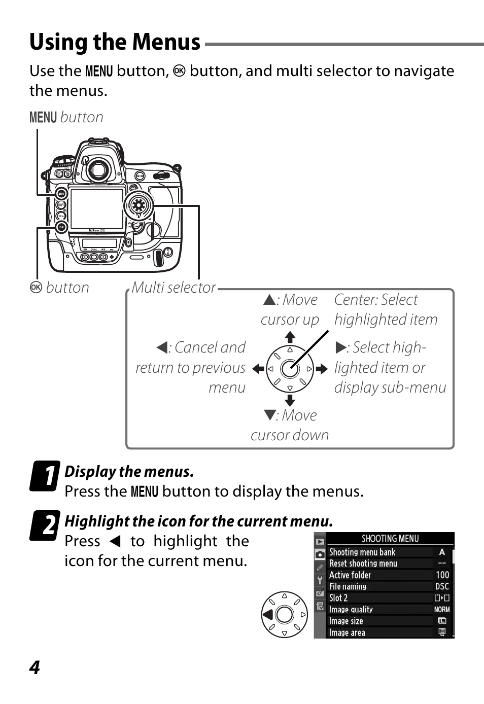 Using the menus | Nikon D3 User Manual | Page 4 / 32