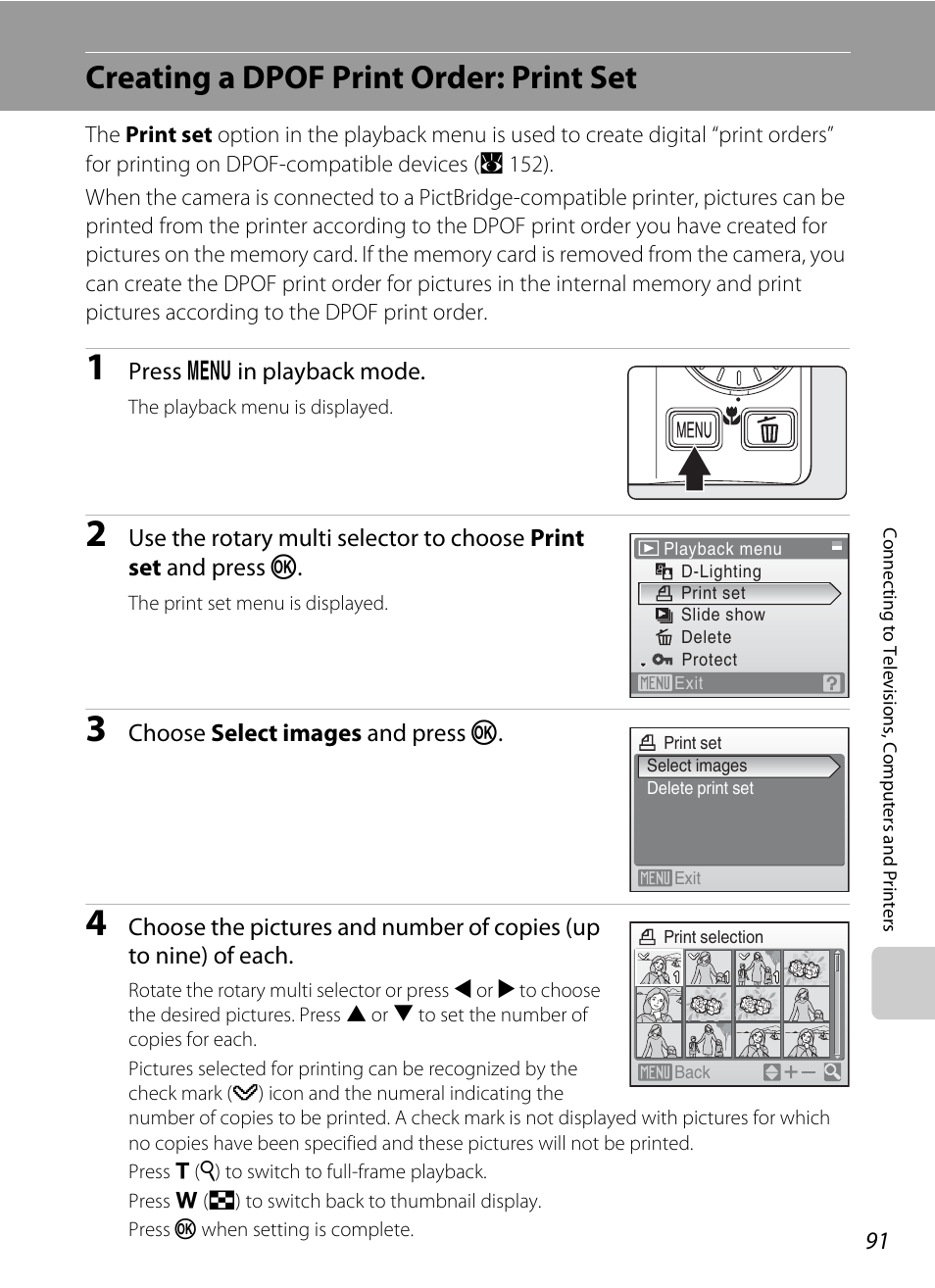 Creating a dpof print order: print set, A 91), A 91 | Nikon S710 User Manual | Page 103 / 172