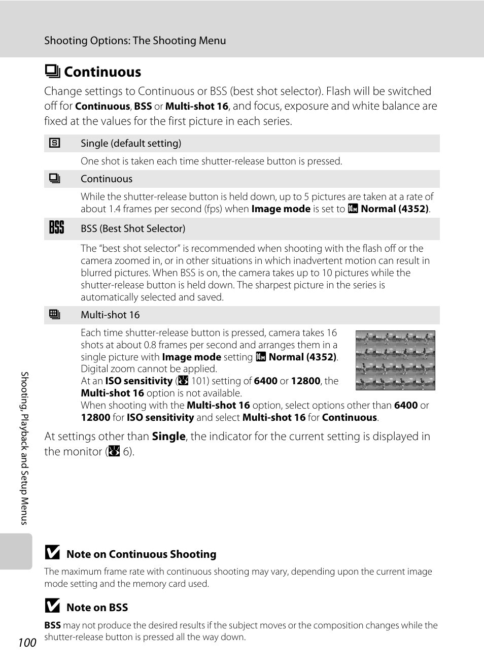 Continuous, C continuous, T (a 100) | A 100), the, A 100, Ccontinuous | Nikon S710 User Manual | Page 112 / 172