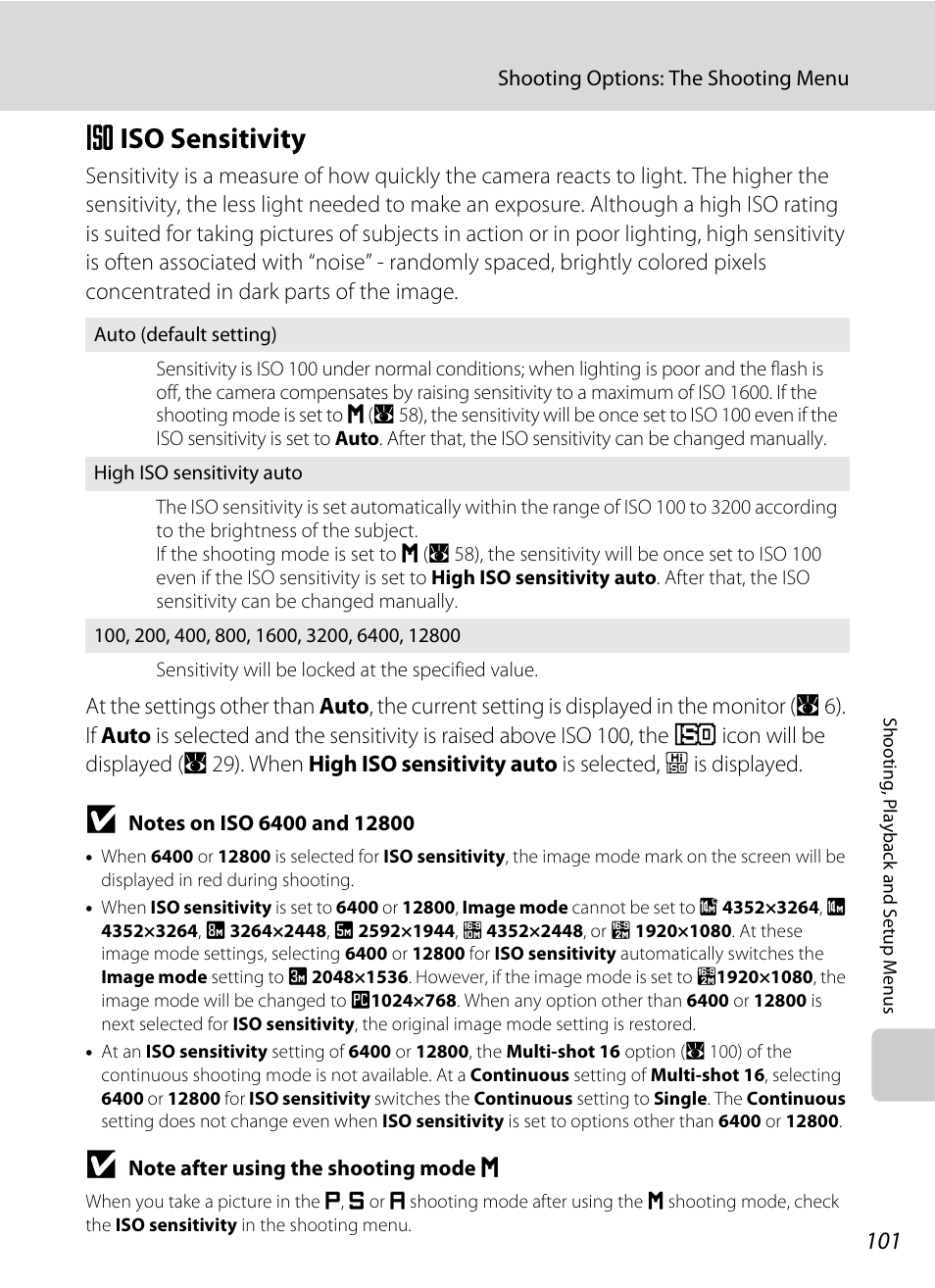 Iso sensitivity, E iso sensitivity, A 101) i | A 101), A 101, Eiso sensitivity | Nikon S710 User Manual | Page 113 / 172