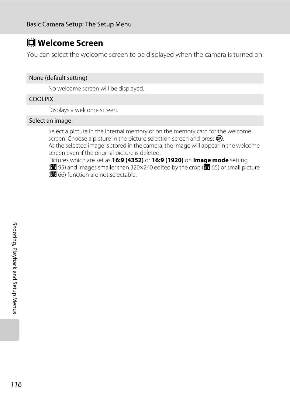 Welcome screen, C welcome screen, A 116) | A 116, Cwelcome screen | Nikon S710 User Manual | Page 128 / 172