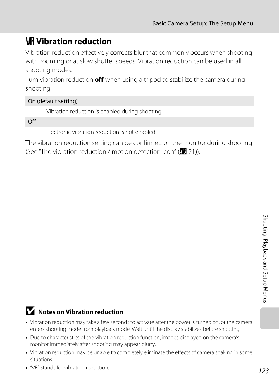 Vibration reduction, G vibration reduction, A 123) i | A 123), A 123, A 123) setting a, Gvibration reduction | Nikon S710 User Manual | Page 135 / 172