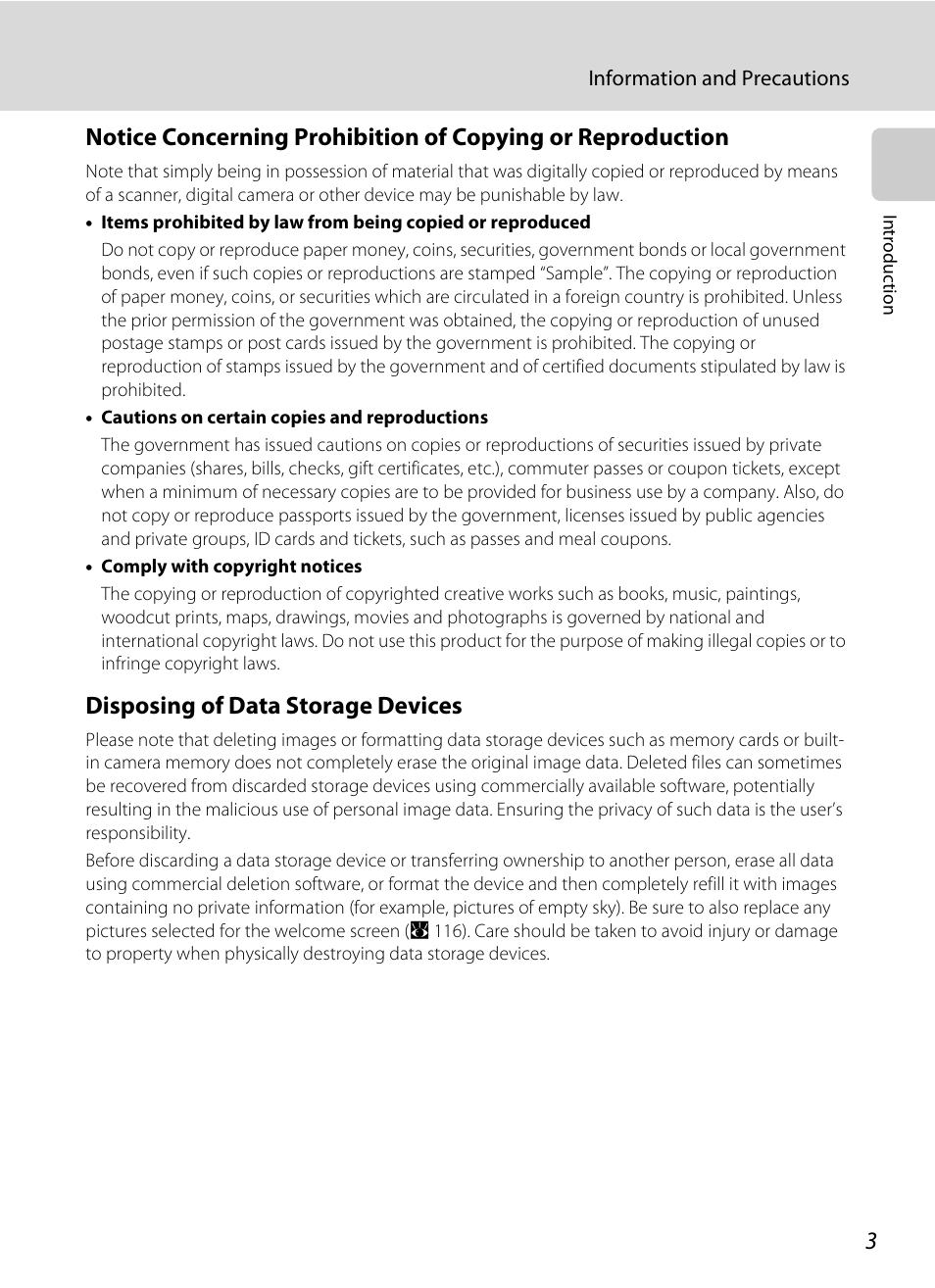 Disposing of data storage devices | Nikon S710 User Manual | Page 15 / 172