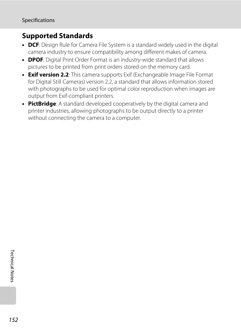 Supported standards, Tible, A 152) p | Nikon S710 User Manual | Page 164 / 172