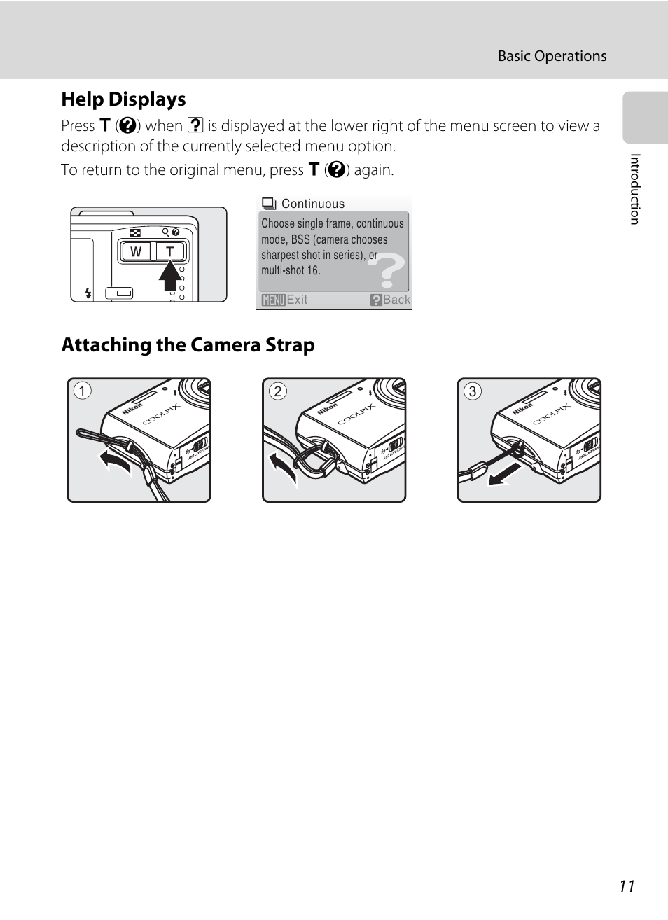 Help displays, Attaching the camera strap, Help displays attaching the camera strap | Nikon S710 User Manual | Page 23 / 172