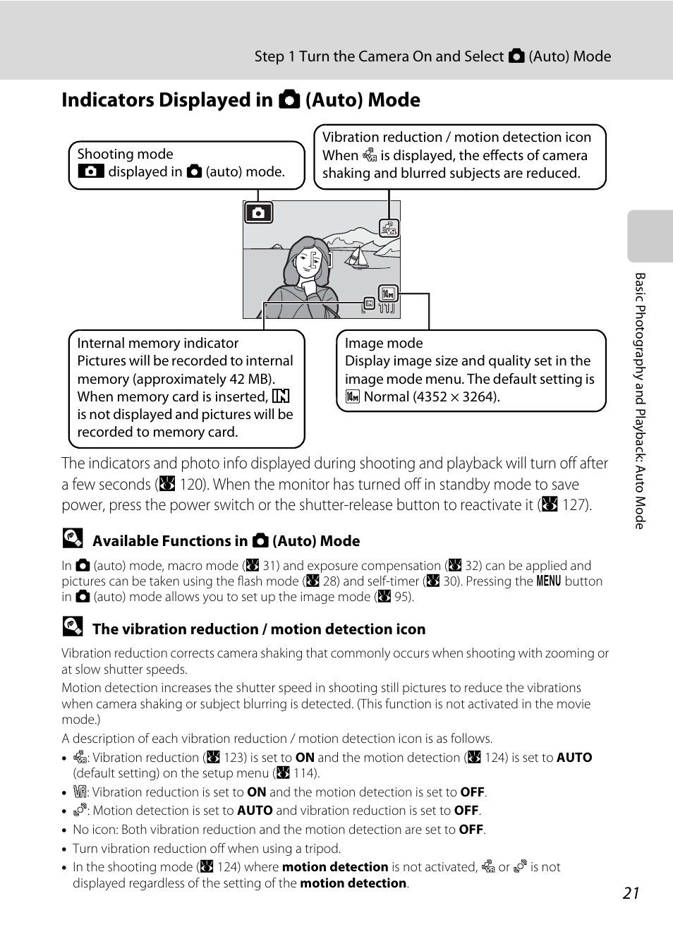Indicators displayed in (auto) mode, Indicators displayed in a (auto) mode | Nikon S710 User Manual | Page 33 / 172