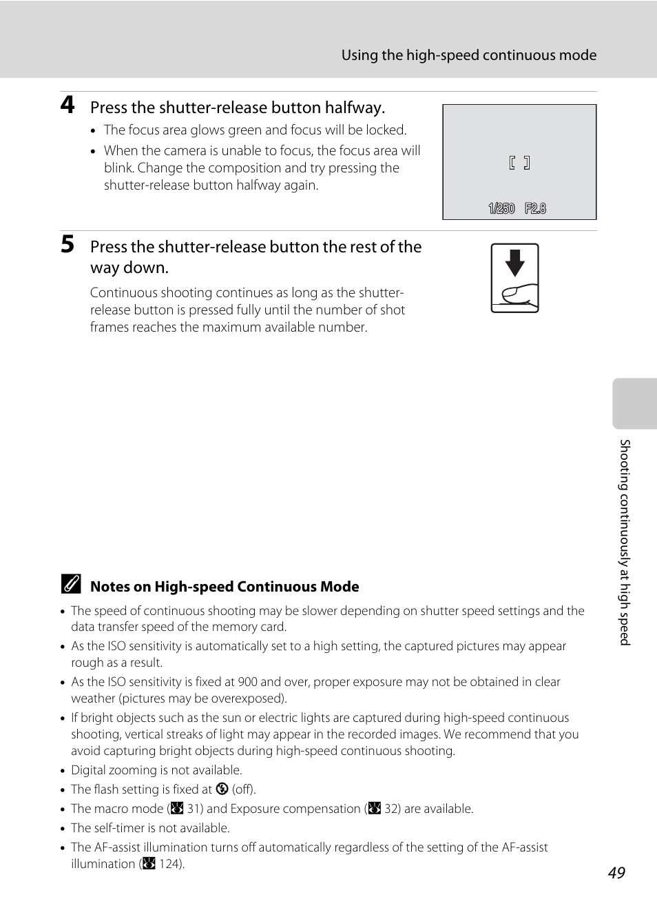 Press the shutter-release button halfway | Nikon S710 User Manual | Page 61 / 172