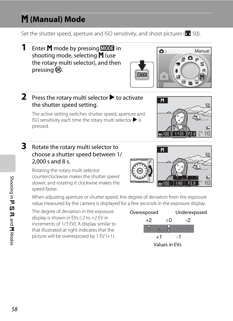 M (manual) mode, U (manual) mode, A 58) | Nual (a 58, U(manual) mode | Nikon S710 User Manual | Page 70 / 172