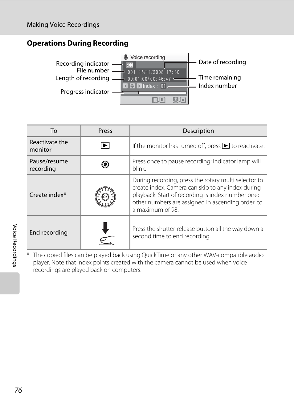 See, “operations during recording, A 76) for more, Operations during recording | Nikon S710 User Manual | Page 88 / 172