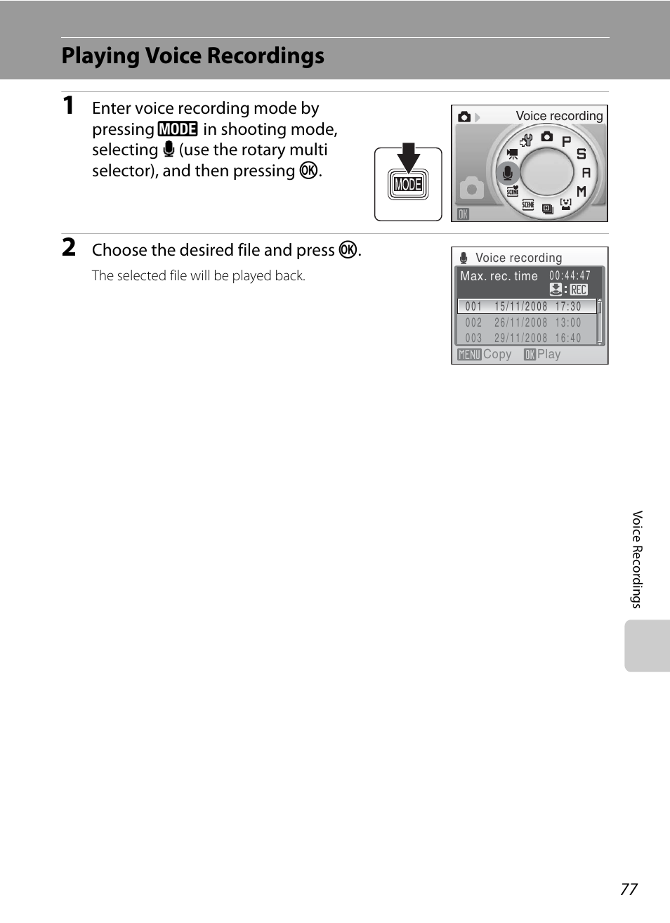 Playing voice recordings | Nikon S710 User Manual | Page 89 / 172