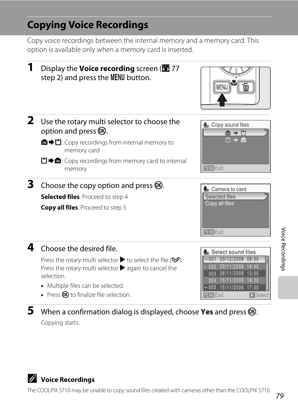 Copying voice recordings | Nikon S710 User Manual | Page 91 / 172