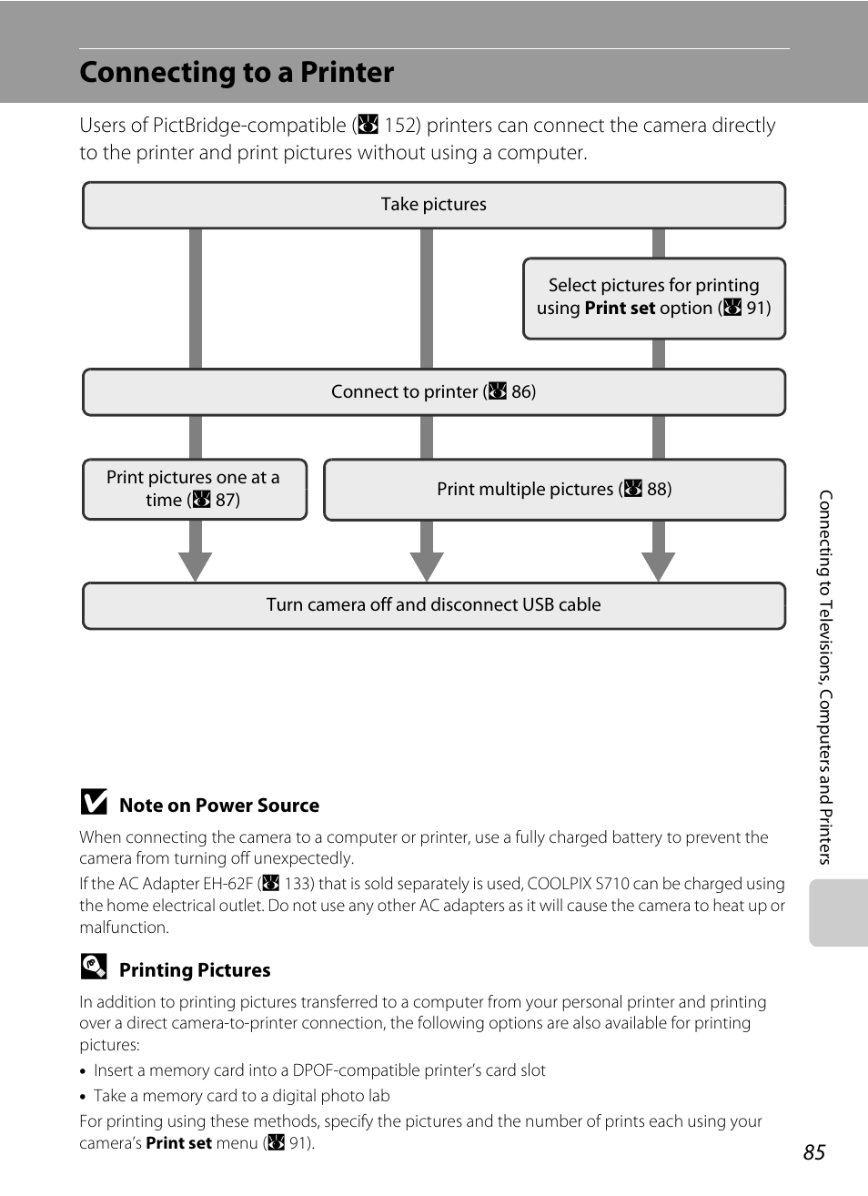 Connecting to a printer | Nikon S710 User Manual | Page 97 / 172