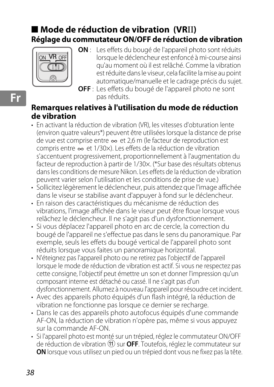 Mode de réduction de vibration (vrii), Jp kr de it cz sk ck ch nl ru sv es en fr | Nikon AF-S DX Micro-NIKKOR 85mm f-3.5G ED VR User Manual | Page 38 / 152