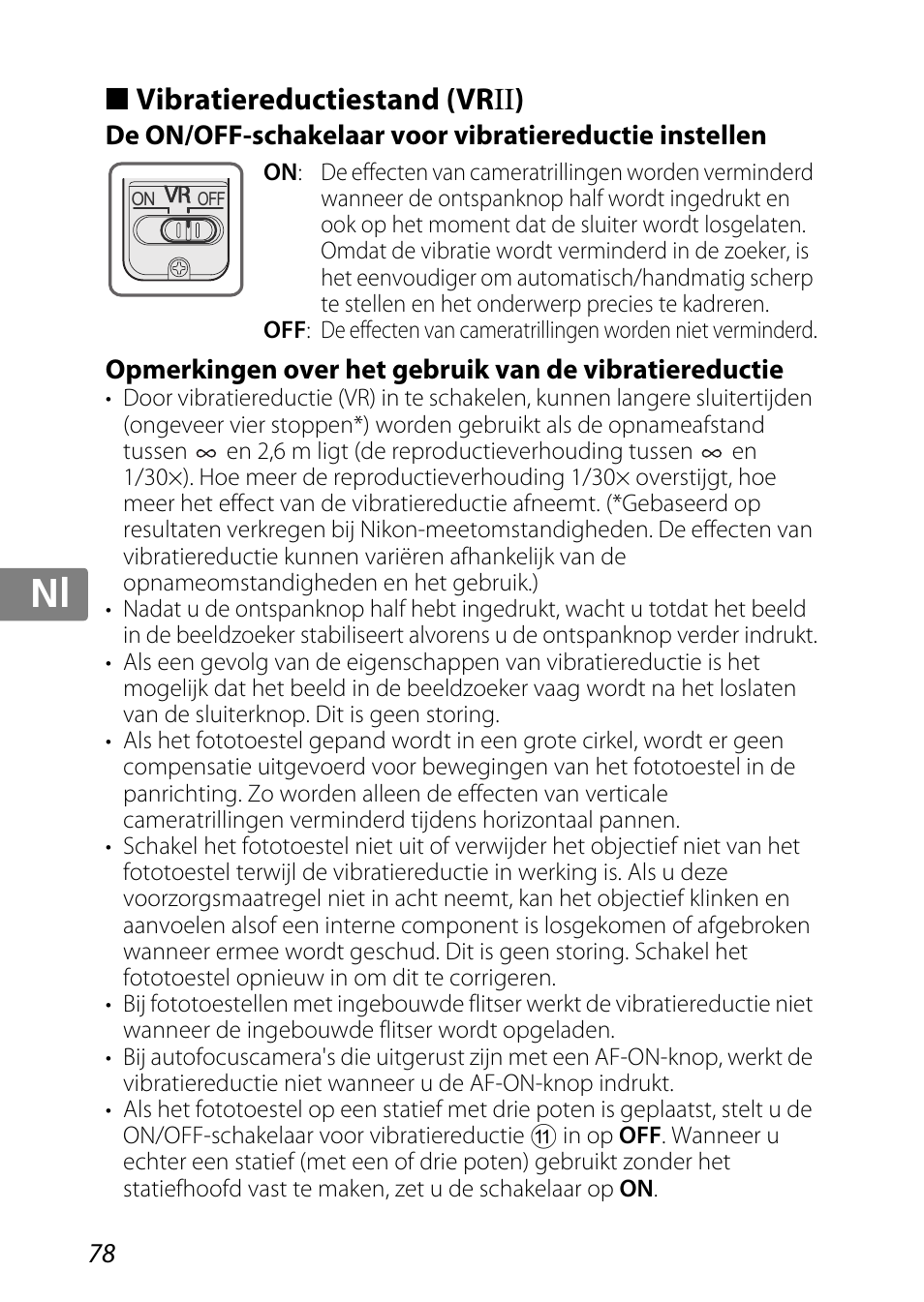 Vibratiereductiestand (vrii), Jp kr de it cz sk ck ch nl ru sv es en fr | Nikon AF-S DX Micro-NIKKOR 85mm f-3.5G ED VR User Manual | Page 78 / 152