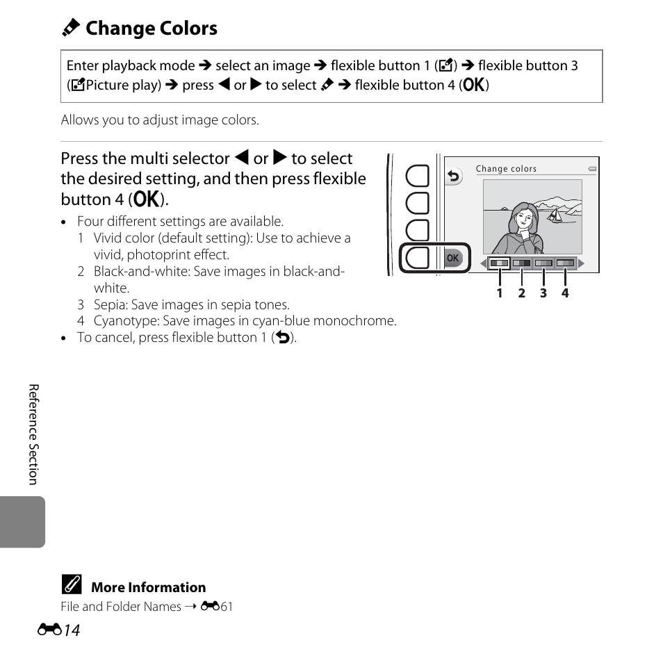 Change colors, Ange colors (e14, D change colors | Nikon S31 User Manual | Page 124 / 208