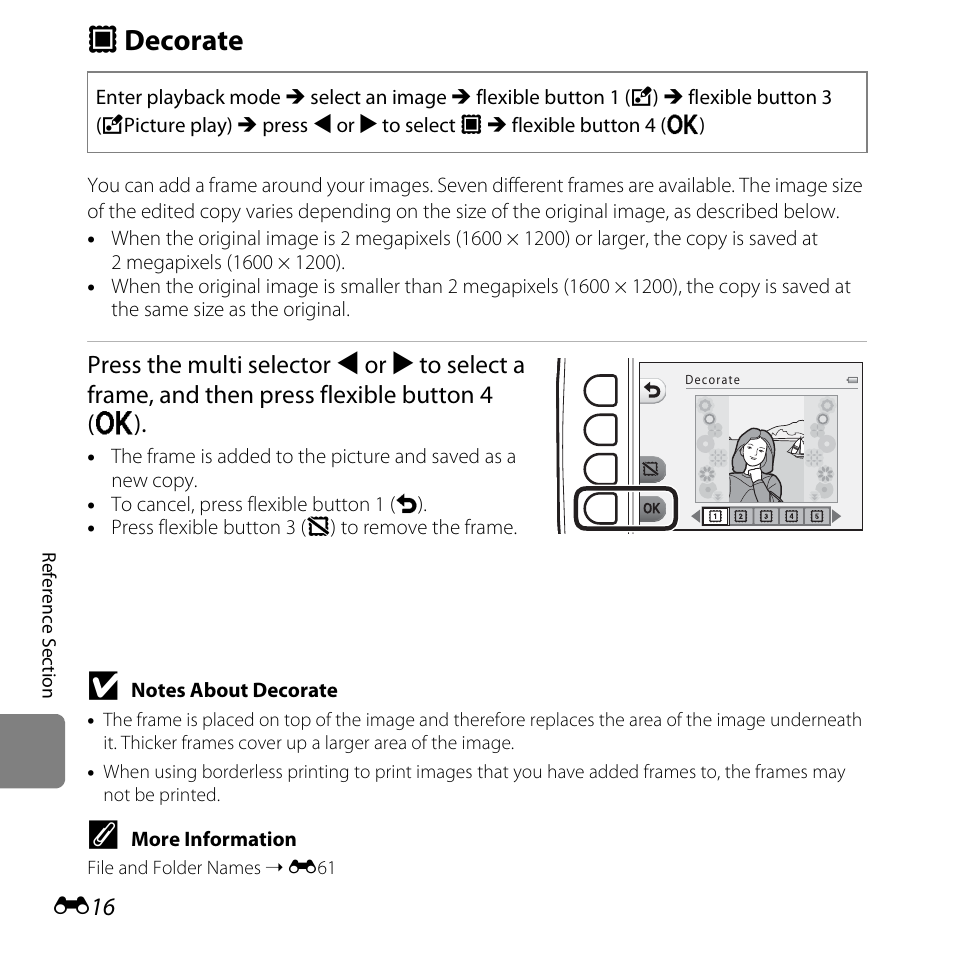Decorate, E16), A decorate | Nikon S31 User Manual | Page 126 / 208