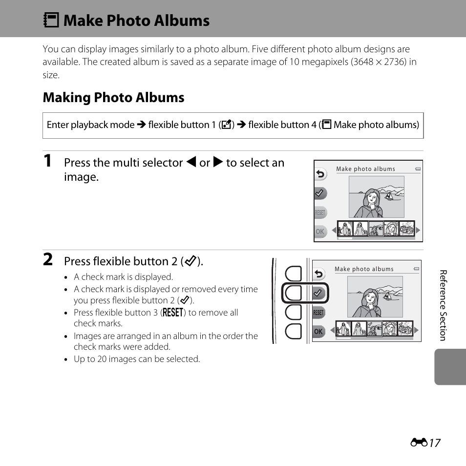 Make photo albums, Making photo albums, D make photo albums | Nikon S31 User Manual | Page 127 / 208