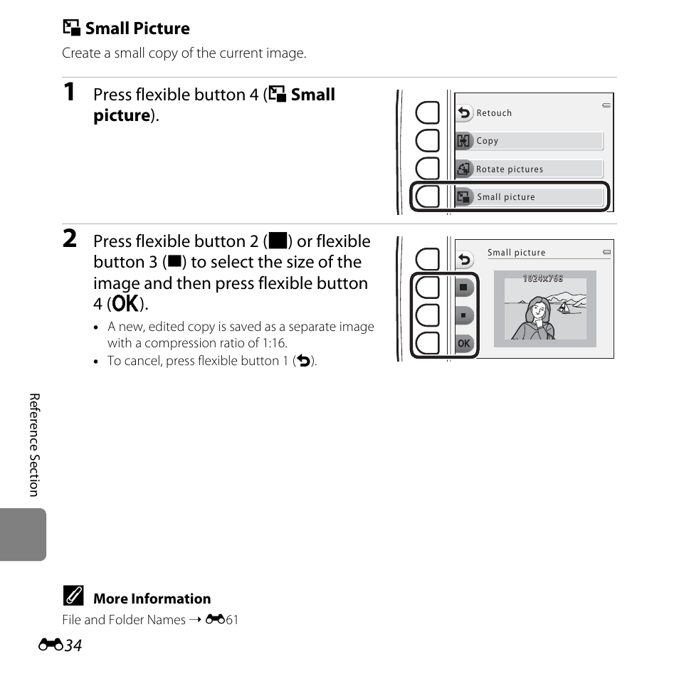 S small picture, Press flexible button 4 (s small picture ) | Nikon S31 User Manual | Page 144 / 208