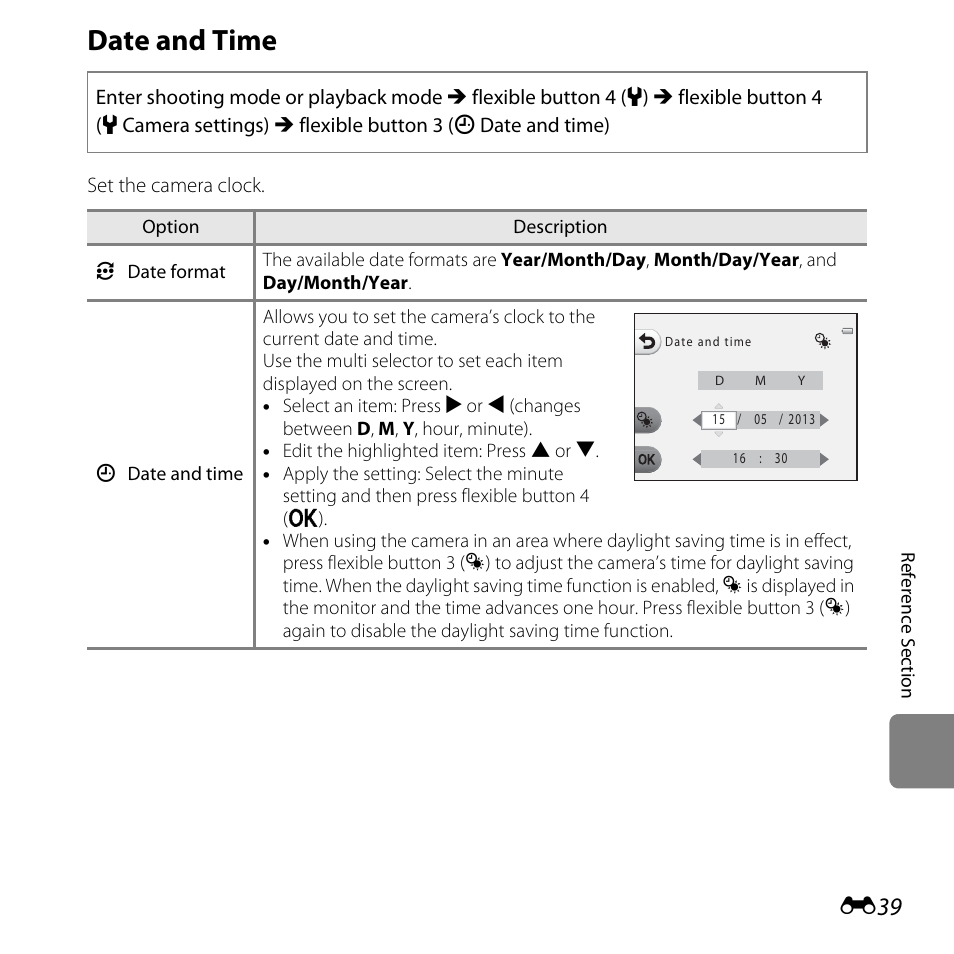 Date and time, E39), and, E39) i | E39) | Nikon S31 User Manual | Page 149 / 208