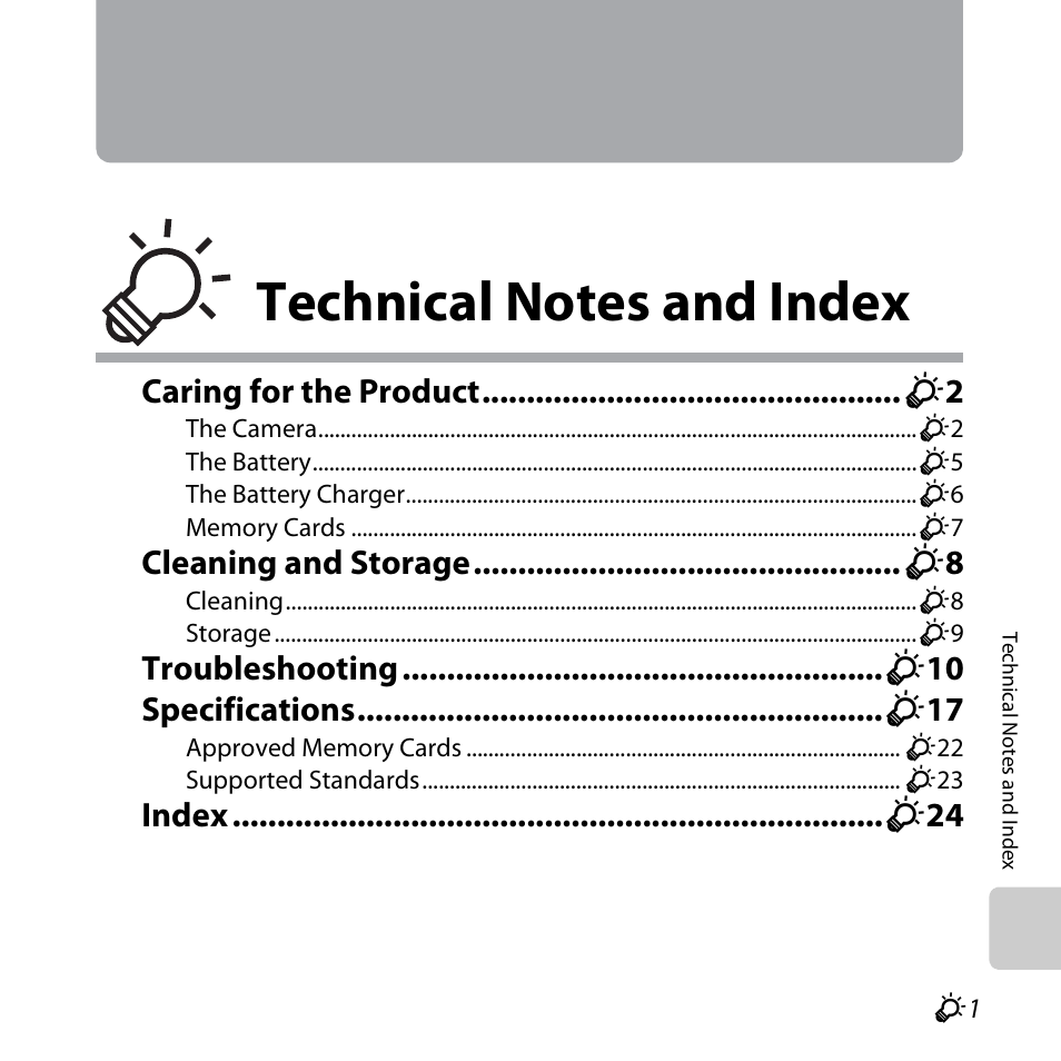 Technical notes and index, Technical notes and index .................. f1 | Nikon S31 User Manual | Page 179 / 208