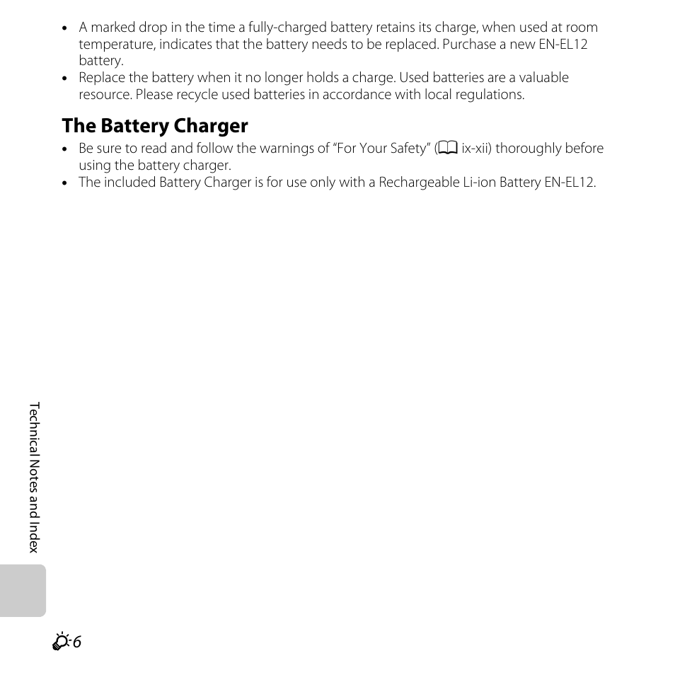 The battery charger, The battery charger” (f6) | Nikon S31 User Manual | Page 184 / 208