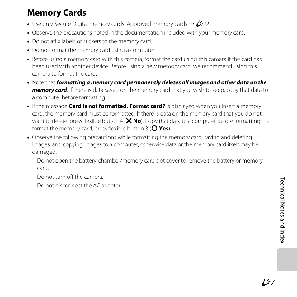 Memory cards, F7) and the | Nikon S31 User Manual | Page 185 / 208