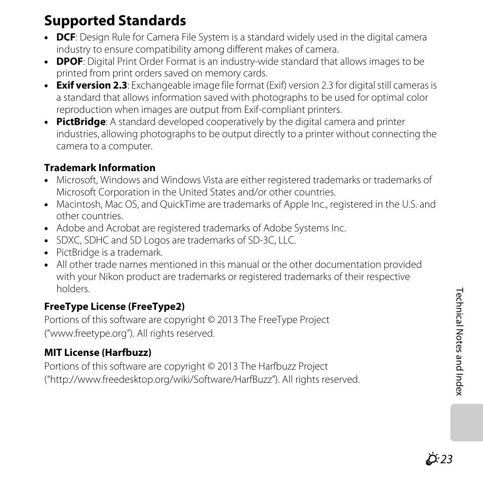 Supported standards, F23) that suppor, Ompatible | F23) printers ca | Nikon S31 User Manual | Page 201 / 208