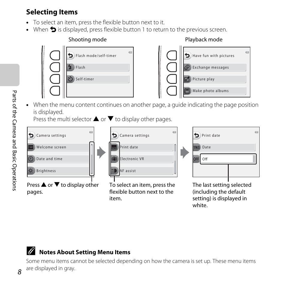 Selecting items | Nikon S31 User Manual | Page 34 / 208