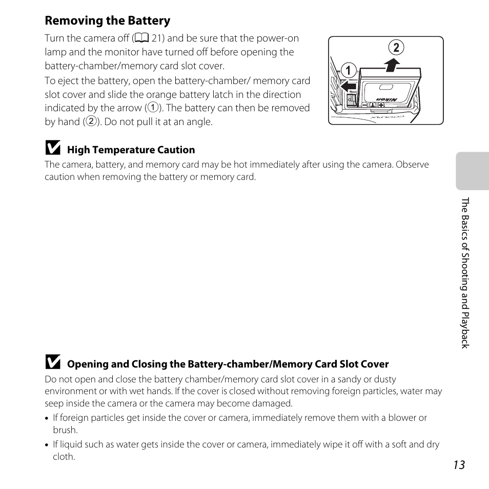 Removing the battery | Nikon S31 User Manual | Page 39 / 208