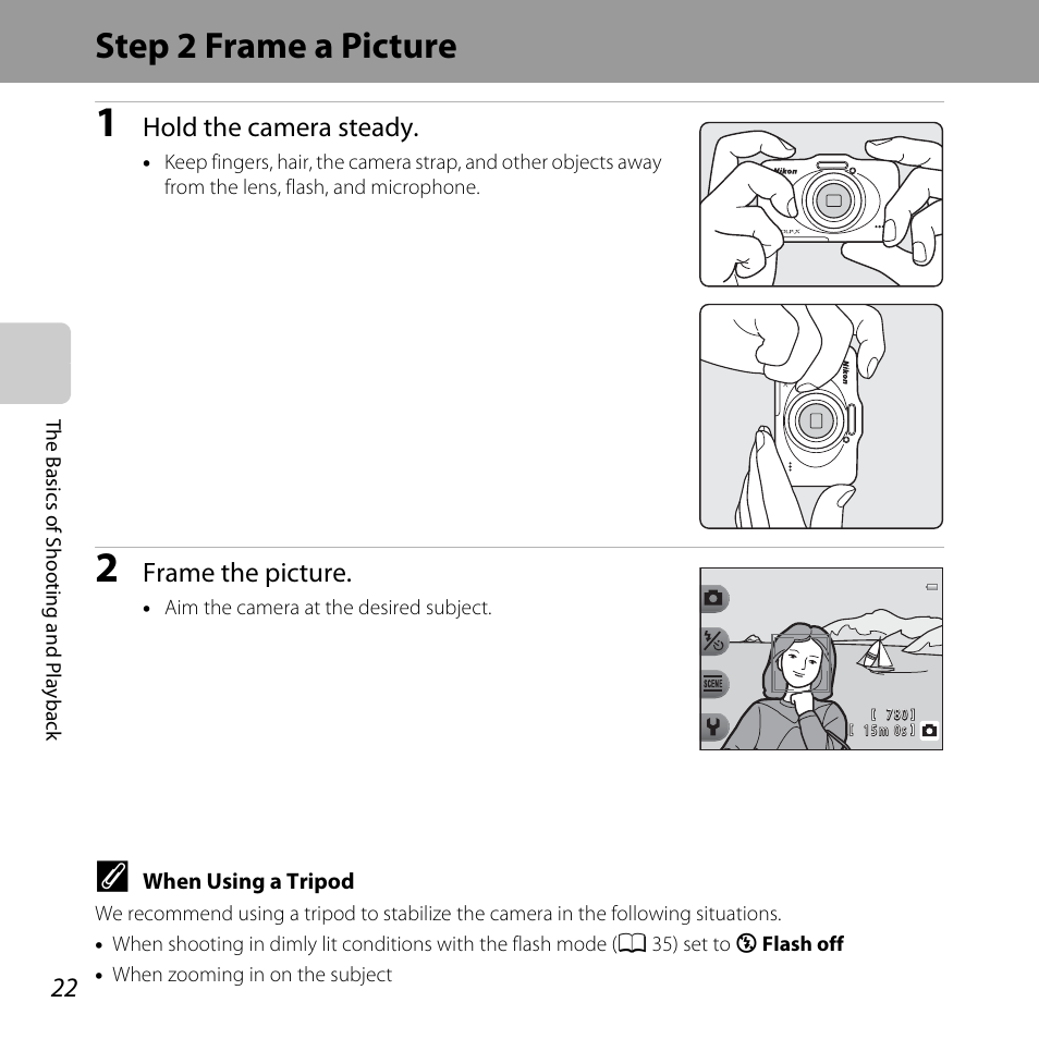 Step 2 frame a picture | Nikon S31 User Manual | Page 48 / 208