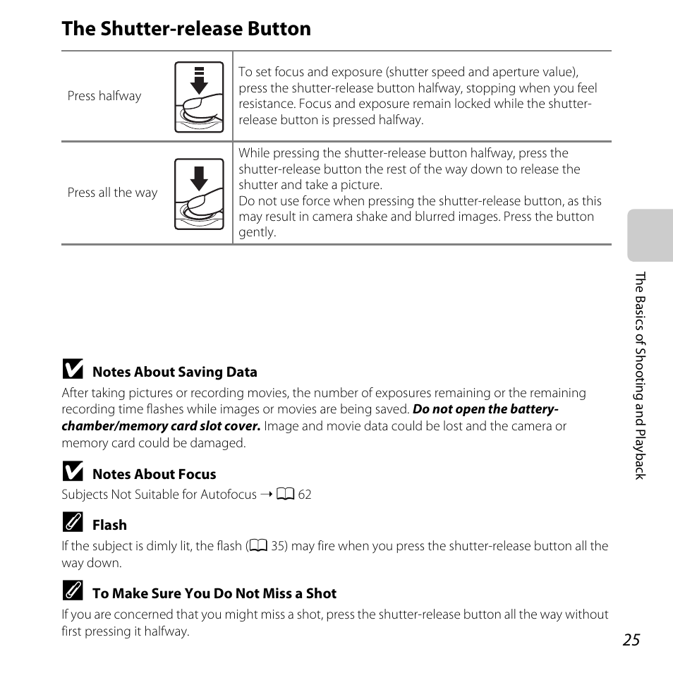 The shutter-release button, A 25) | Nikon S31 User Manual | Page 51 / 208