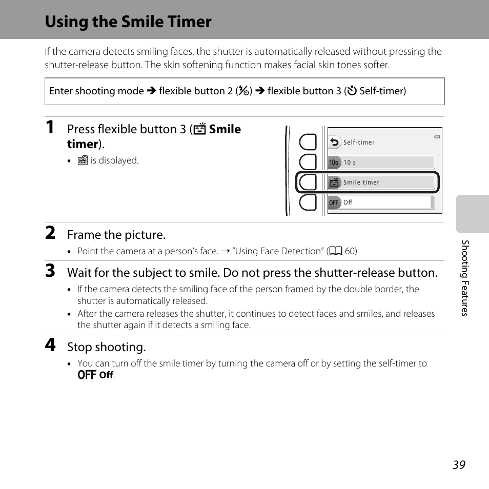 Using the smile timer | Nikon S31 User Manual | Page 65 / 208