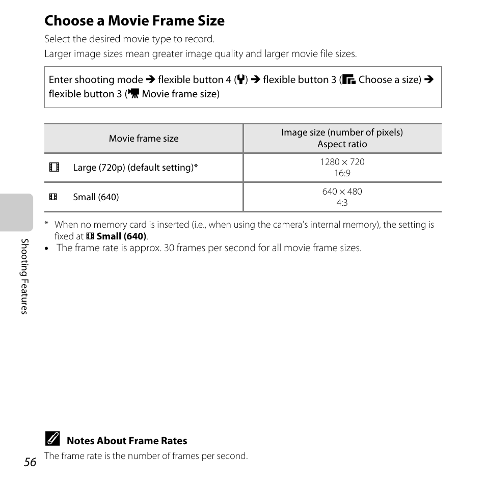 Choose a movie frame size | Nikon S31 User Manual | Page 82 / 208